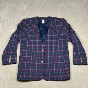 Haberdashery Plaid Red/Blue?green Wool 2 Gold Button Blazer women's 18‎